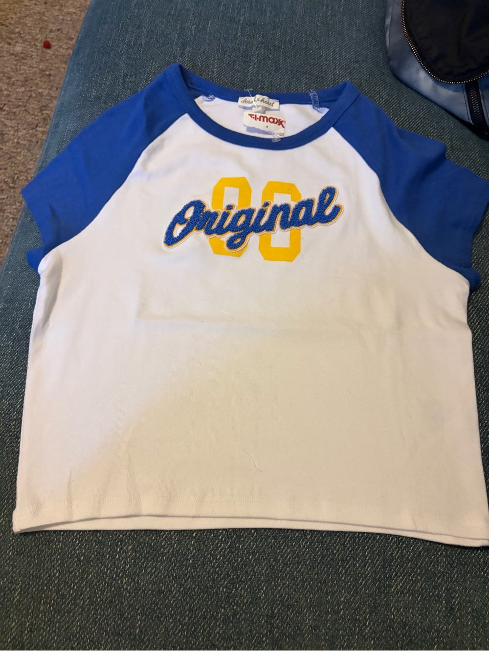 Junk Food Clothing Blue & White Raglan Tee with Yellow 88